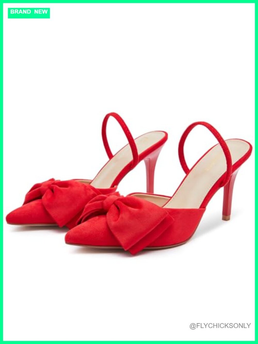 Bow Pointed Toe Slingback Kitten Heels Pumps with Suede Upper